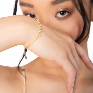 Oxzen ασημένιο βραχιόλι φύλλα με λευκά ζιργκόν