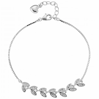 Oxzen ασημένιο βραχιόλι φύλλα με λευκά ζιργκόν