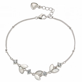 Oxzen ασημένιο βραχιόλι φύλλα με φίλντισι και λευκά ζιργκόν