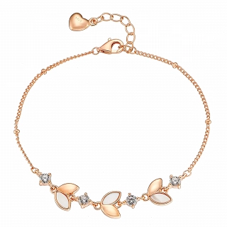 Oxzen ασημένιο βραχιόλι φύλλα με φίλντισι και λευκά ζιργκόν