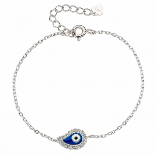 Oxzen ασημένιο βραχιόλι ματάκι με μπλέ φίλντισι