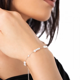 Oxzen ασημένιο βραχιόλι με περλίτσες