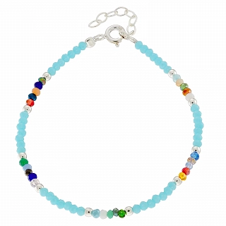 Oxzen ασημένιο βραχιόλι με τυρκουάζ και χρωματιστές πέτρες