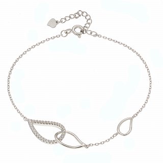 Oxzen ασημένιο βραχιόλι σταγόνα με λευκά ζιργκόν