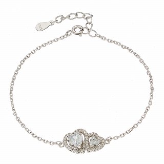 Oxzen ασημένιο βραχιόλι με καρδιές ζιργκόν