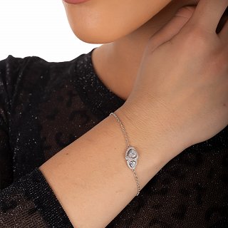 Oxzen ασημένιο βραχιόλι με καρδιές ζιργκόν