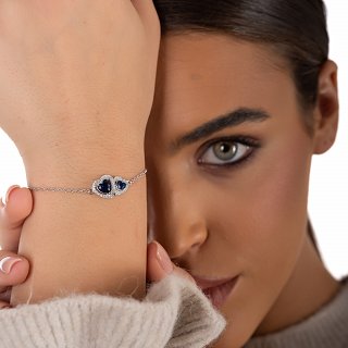 Oxzen ασημένιο βραχιόλι με καρδιές ζιργκόν