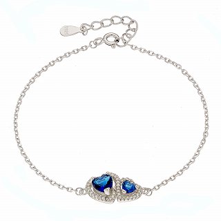 Oxzen ασημένιο βραχιόλι με καρδιές ζιργκόν