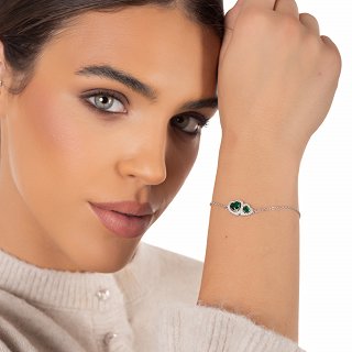 Oxzen ασημένιο βραχιόλι με καρδιές ζιργκόν