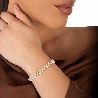 Oxzen ασημένιο βραχιόλι επιχρυσωμένο με μαργαριτάρια