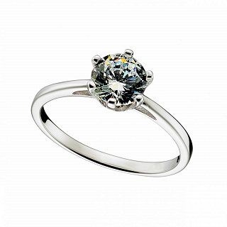 Oxzen δαχτυλίδι ασημένιο μονόπετρο με λευκό ζιργκόν