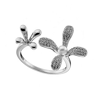 Oxzen δαχτυλίδι ασημένιο με ζιργκόν λουλούδι και πέρλα free size