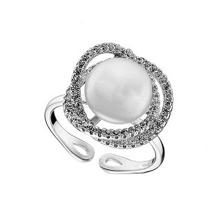 Oxzen δαχτυλίδι ασημένιο με πέρλα majorica free size