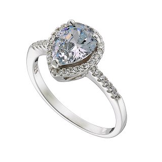 Oxzen δαχτυλίδι ασημένιο μονόπετρο δάκρυ με λευκά ζιργκόν