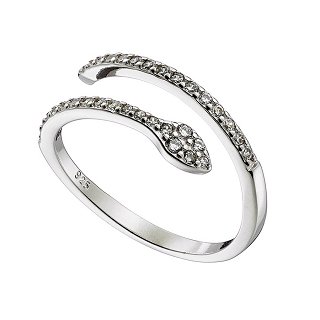 Oxzen δαχτυλίδι ασημένιο φίδι με λευκά ζιργκόν free size