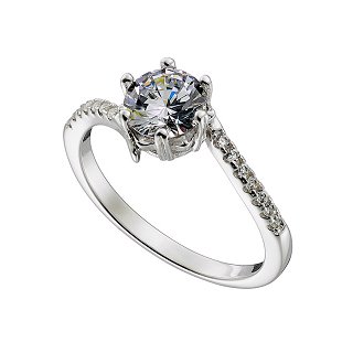 Oxzen δαχτυλίδι ασημένιο μονόπετρο με λευκά ζιργκόν