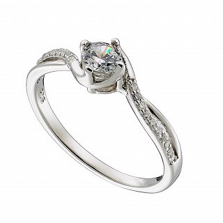 Oxzen δαχτυλίδι ασημένιο μονόπετρο με λευκά ζιργκόν