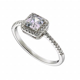 Oxzen δαχτυλίδι ασημένιο τετράγωνο μονόπετρο με λευκά ζιργκόν