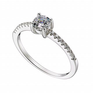 Oxzen δαχτυλίδι ασημένιο μονόπετρο με λευκά ζιργκόν