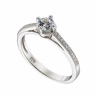 Oxzen δαχτυλίδι ασημένιο μονόπετρο με λευκά ζιργκόν