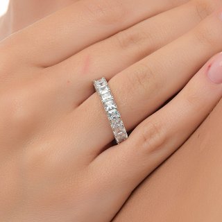 Oxzen δαχτυλίδι ασημένιο ολόσειρο με καρέ λευκά ζιργκόν