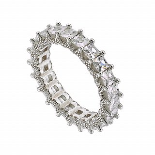 Oxzen δαχτυλίδι ασημένιο ολόσειρο με καρέ λευκά ζιργκόν