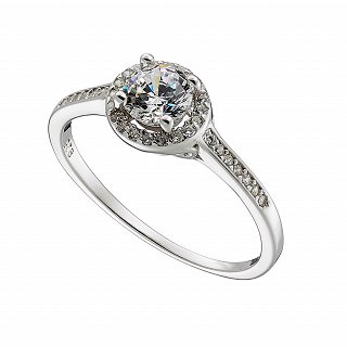 Oxzen δαχτυλίδι ασημένιο μονόπετρο με λευκά ζιργκόν