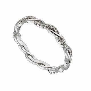 Oxzen δαχτυλίδι ασημένιο σειρέ πλεξούδα με λευκά ζιργκόν