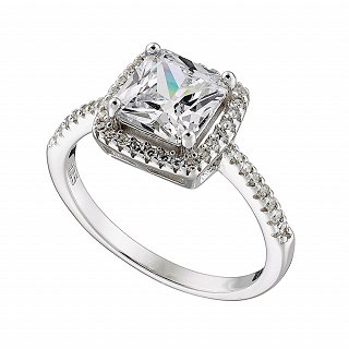 Oxzen δαχτυλίδι ασημένιο τετράγωνο μονόπετρο με λευκά ζιργκόν