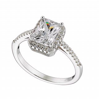 Oxzen δαχτυλίδι ασημένιο καρέ μονόπετρο με λευκά ζιργκόν