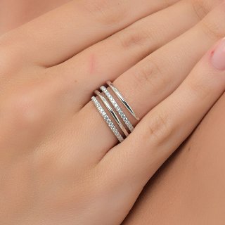 Oxzen δαχτυλίδι ασημένιο με λευκά ζιργκόν