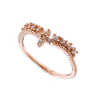 Oxzen δαχτυλίδι ασημένιο σε ροζ χρυσό με λευκά ζιργκόν free size