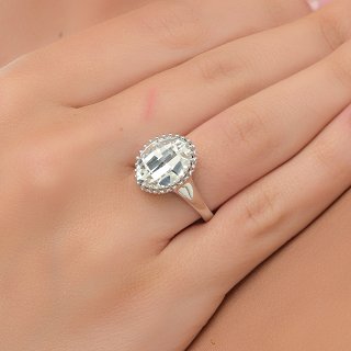 Oxzen δαχτυλίδι ασημένιο με οβάλ λευκή πέτρα ζιργκόν free size