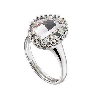 Oxzen δαχτυλίδι ασημένιο με οβάλ λευκή πέτρα ζιργκόν free size