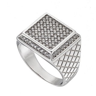 Oxzen ανδρικό δαχτυλίδι ασημένιο τετράγωνο με λευκά ζιργκόν