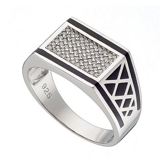 Oxzen ανδρικό δαχτυλίδι ασημένιο επιπλατινωμένο, ορθογώνιο με λευκά ζιργκόν