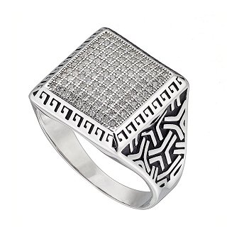 Oxzen ανδρικό δαχτυλίδι ασημένιο τετράγωνο με λευκά ζιργκόν