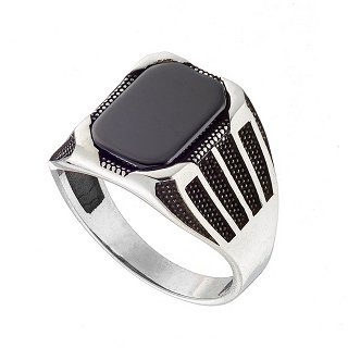 Oxzen ανδρικό δαχτυλίδι ασημένιο, με ορθογώνια πέτρα μαύρο αχάτη