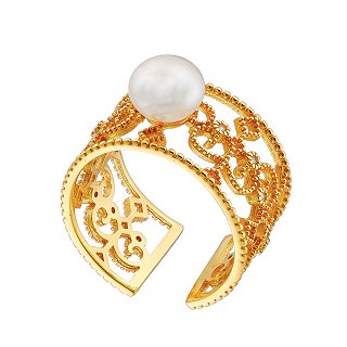 Oxzen δαχτυλίδι ασημένιο χειροποίητο με πέρλα free size