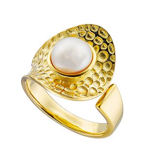 Oxzen δαχτυλίδι ασημένιο χειροποίητο με πέρλα free size