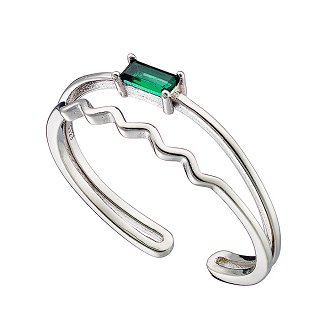 Oxzen δαχτυλίδι ασημένιο διπλό με πράσινο ζιργκόν free size