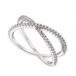 Oxzen δαχτυλίδι ασημένιο σε σχήμα Χ με λευκά ζιργκόν