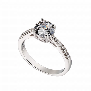 Oxzen δαχτυλίδι ασημένιο μονόπετρο με λευκά ζιργκόν