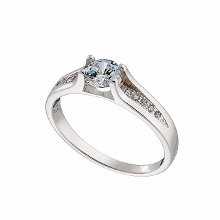 Oxzen δαχτυλίδι ασημένιο μονόπετρο με λευκά ζιργκόν