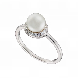 Oxzen δαχτυλίδι ασημένιο με πέρλα και λευκά ζιργκόν