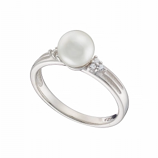 Oxzen δαχτυλίδι ασημένιο με πέρλα και λευκά ζιργκόν