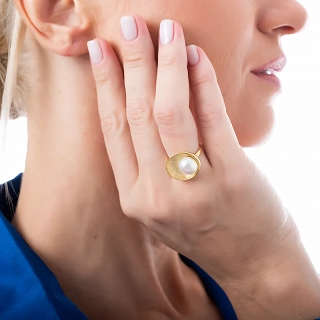 Oxzen ασημένιο δαχτυλίδι επιχρυσωμένο χειροποίητο με πέρλα