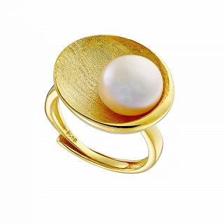 Oxzen ασημένιο δαχτυλίδι επιχρυσωμένο χειροποίητο με πέρλα