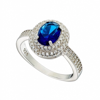 Oxzen ασημένιο δαχτυλίδι επιπλατινωμένο με οβάλ ζιργκόν