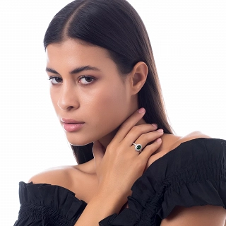 Oxzen ασημένιο δαχτυλίδι επιπλατινωμένο με οβάλ ζιργκόν